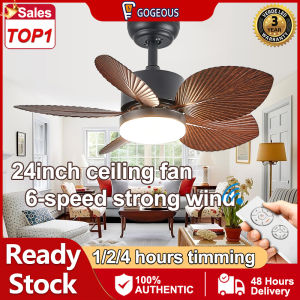 GOGEOUS new ceiling fan with led light tricolors dimming 6 speed wind Black 24/26/28/30 inch ceiling fan heavy duty ceiling fan with light modern wooden ceiling lights with fan with Remote for living room bedroom kitchen