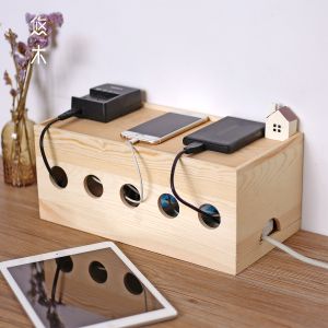 Solid Wood Cable Box Wire Storage Box Power Cord Storage Wire Box Power Strip Cable Box Socket Patch Board Box
