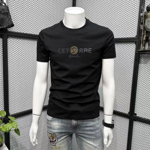 Mens Solid Color Short Sleeve T-Shirt Casual round Neck Half Sleeve Summer 2024 New Style Youth Versatile Cotton Top