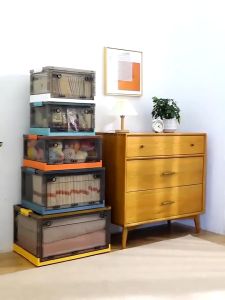 Foldable Storage Box with Lid Large Capacity Multipurpose plastic box 120L Stackable Organizers kabinet baju 多功能折疊收納箱