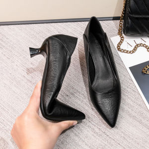 Flight Attendant High Heels Womens Stiletto Heel Soft Bottom Comfortable Professional Genuine Leather 3cm Small Heel Black Single-Layered Shoes Stewardess Work Shoes Women