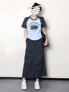 Sweet And Spicy round Neck Short Sleeve T-Shirt Womens Summer New plus Size Slimming Asymmetrical Waist-Cinching Top