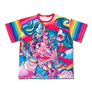 Harajuku Neon Gothic Girl Full Print Color Contrast T-shirt Harajuku Oversized Top Cute Girl Y2k Children/Adults Street Style