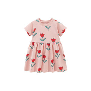 Little Maven Summer 2023 Princess Style Short Sleeve Pure Cotton Childrens Dress Girls Clothing Soft Cotton One-Piece Dress