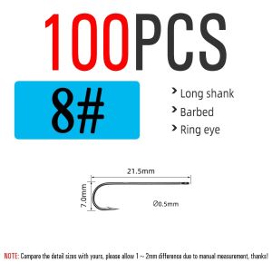 100pcs #16-3/0 Aberdeen Long Shank Fish Hook Sabiki Rig Jig Lure Streamer Fly Hook Saltwater Freshwater Fishing Hook