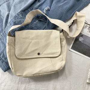 Canvas Shoulder Bag for Women Crossbody Japanese Style INS Simple Large Capacity Book Handbag Lazy Feelings Casual Scenarios
