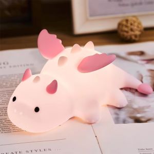NEW Cute Dragon Night Light Rechargeable 8 Colors Dimmable Silicone Night Lamp Magnetic Base & Timer for Home Decor Gift
