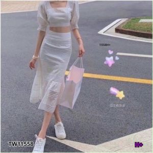 B11558 Set เสื้อครอปคอเหลี่ยม + กระโปรงยาวผูกหลัง Set: square neck top + long skirt