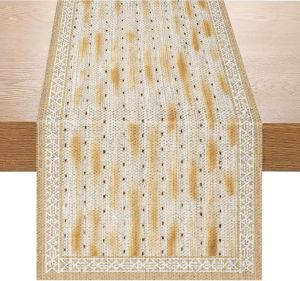 Star of David & Matzoh Print Table Runner Durable & Washable Holiday Celebration Home Dining Table Runner