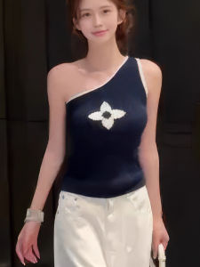 chaqi | Áo ba lỗ không tay bằng lụa băng dệt kim cho nữ mùa hè Áo khoác ngoài Áo ba lỗ vai chéo Thiết kế không tay Áo ba lỗ thường ngày