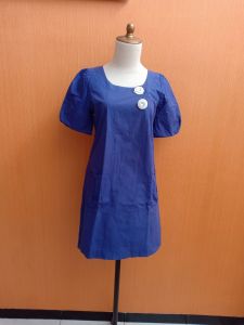 mini midi dress wanita biru INTEND cewek M lengan pendek santai