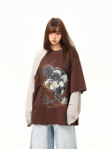 WILDAZI | Vintage Retro Pseudo Two-Piece Printed Long Sleeve T-Shirt for Women Loose