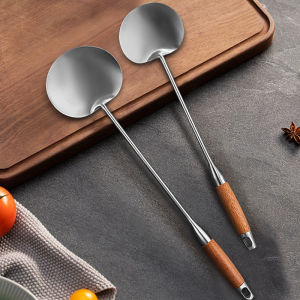 Thickened 316 Stainless Steel Wood Handle Kitchen Spatula Set Food Grade Iron Wok Spatula for Stir-Frying Home Cooking Tools