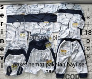 Paket hemat pakaian bayi seri navi/18 pcs seri Nevi