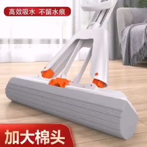 sponge mop hand-washing roller type squeeze water household rubber cotton absorbent mop no hand washing