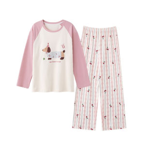 Bộ đồ ngủ MiiOW cho nữ làm bằng cotton dài tay quần dài có đệm ngực thoải mái