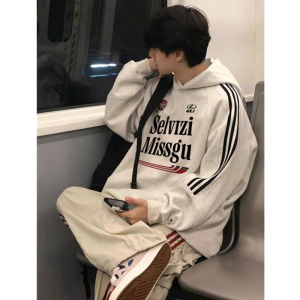 Retro American Fleece Lined Cotton Hoodie Mens Heavyweight Autumn Winter Jacket for High School Students Casual Streetwear