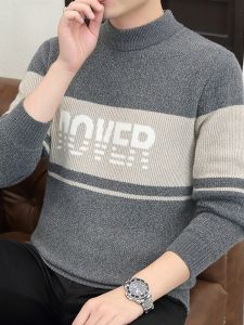 ROMON | Lormen Mens Thickened Winter Sweater Semi-High Collar Casual Fashion Urban Style Long Sleeve Knitted Woolen Shirt Water Rabbit Velvet