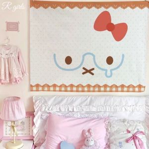 Sanrio | Kawaii Hello Kitty Style Tapestry Red Polka Dot Bow Wall Hanging Cute Background Cloth for Girls Bedroom Dorm