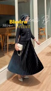 Rok Plisket Bludru Velvet Panjang Premium - Rok Bludru 7/8 Import Santai Low Waist Slim Fitting Polos Wanita