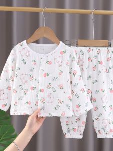 ชุดนอนเด็กผ้าฝ้ายแท้บางฤดูร้อน แขนยาว แขนสั้น สำหรับเด็กชายและเด็กหญิง เสื้อผ้าใส่ในบ้านสำหรับเด็ก ชุดนอนสำหรับเด็ก