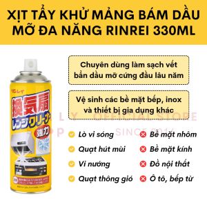 Xịt tẩy khử mảng bám dầu mỡ đa năng Rinrei 330ml Nhật Bản