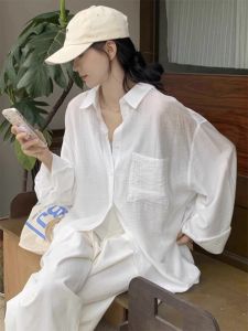 French Style White Summer Lightweight Loose Womens Sun Protection Shirt Casual Outerwear Cardigan Slimming Top