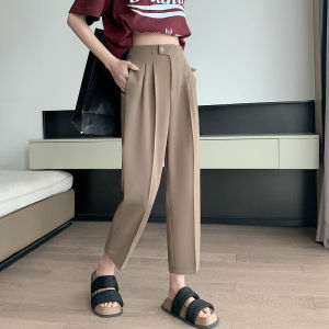 Cafe Brown Casual High Waist Womens Pants Summer Loose Fit Straight Leg Trousers Elegant Drapey Korean Style Seven to Nine Points