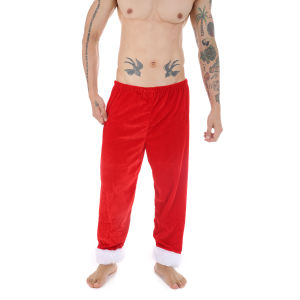 Velvet Long Pants Sleep Bottoms Men Christmas Santa Claus Costume Red Trousers Nightwear Xmas Festival Holiday Adult Cosplay