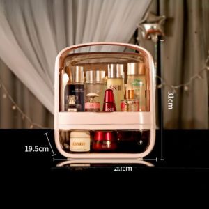 High-End Cosmetic Storage Box with Mirror Dustproof LED Light Desktop Skin Care Product Organizer Rectangle Plastic Case
