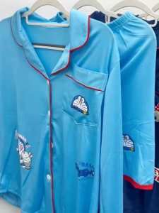 ชุดชุดนอนพิมพ์ลายคาร์ดิแกนแขนยาว2ชิ้น/เซ็ตชุดเสื้อใส่อยู่บ้านคาร์ดิแกนแบบเรียบง่ายระบายอากาศได้ดีเสื้อใส่อยู่บ้านฤดูใบไม้ผลิและฤดูร้อน