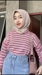 Ira Strip Sweater Rajut Wanita Krah Bulat Tebal | Atasan Wanita Sweater Rajut Ira Strip Bahan Premium
