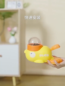 เครื่องให้อาหารสัตว์เลี้ยงอัตโนมัติการ์ตูนเป็ดสีเหลืองรูปร่างอาหารรั่วของเล่นสำหรับแมวและสุนัข