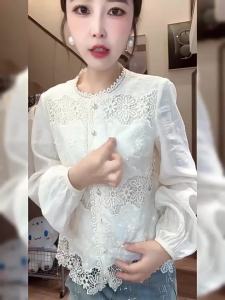 XUNYI | Áo Sơ Mi Nữ Trẻ Trung Cao Cấp Mùa Xuân Thu Kiểu Dáng Trung Quốc Viền Ren