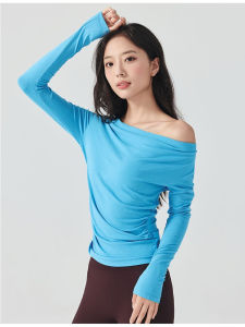 2025 New Womens Yoga Sportswear One-Shoulder Long Sleeve T-Shirt Pilates Training Fitness Clothes Breathable Artificial Cotton