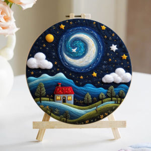 Quà Tặng Tự Làm Dưới Bầu Trời Sao Vật Liệu Thêu Lông Cừu Thủ Công Đơn Giản Trang Trí Đồ Trang Trí Tranh Thêu Lông Cừu Hình Tròn