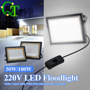 50W/100W LED Outdoor Floodlight With White Light/Warm Light/RGB With Switch EU Plug 220V