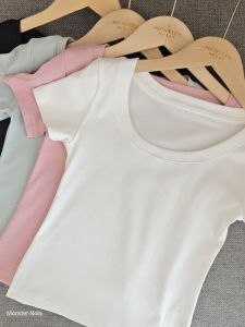 Slim Fit Pure Cotton Short Sleeve Large round Neck T-Shirt Women Summer Base Shirt Versatile Sweet And Spicy Tight Fit Top