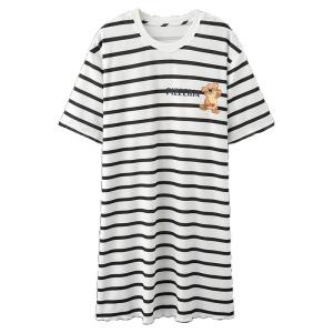 Áo ngủ nữ MiiOW có đệm ngực họa tiết sọc thoáng khí dài tay cổ tròn