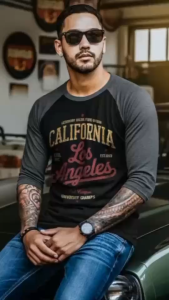 เสื้อแขนสามส่วน เสื้อแขนสามส่วนผู้ชาย เสื้อแขนสามส่วนวินเทจ เสื้อไหล่สโลป แขน 3 ส่วน เสื้อยืด เสื้อยืดวินเทจ Vintage. ( รหัสสินค้า T 46 ) Man Clothing