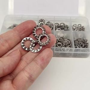500pcs External Internal Toothed Serrated Lock Washer Gasket Mix M3 M4 M5 M6 M8 Assortment Kit Set Box 304 A2-70 Stainless Steel