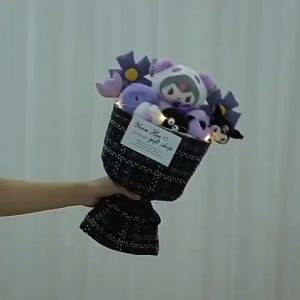 Sanrio Kuromi Bouquet Set Doll Plush With Gift Box And Greeting Card Creative Cute Animal Doll