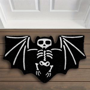 VIKAMA Halloween Bát Skeleton Doormat Đen Trắng In Hình Xương Chống Trơn Trượt Ngoài Trời Thảm Cửa Trước Phong Cách Hiện Đại Trang Trí Sàn Nhà Polyester