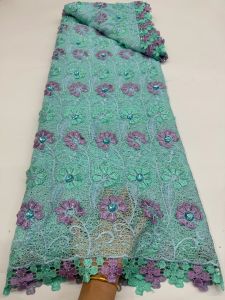 African Cord Lace Fabric 2026 High Quality Water Soluble Nigerian French Guipure Cord Lace With Sequins For Wedding Dress AT2918