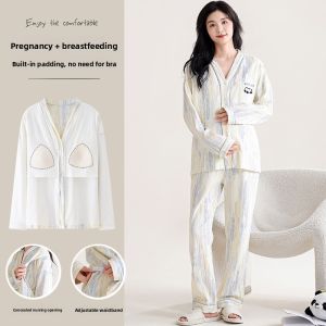Miiow | Pure Cotton Maternity Nightgown Soft Comfortable Breastfeeding Home Clothes For Women Postpartum Sleepwear Outerwear