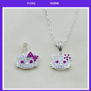 FLORA 0039M - [Có bán lẻ] Dây chuyền bạc ta hình mèo Hello Kitty dành cho bé gái