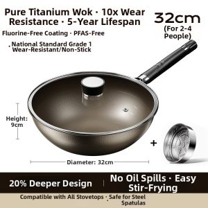 Pure Titanium No Coating Non-Stick Wok
