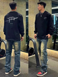 Áo Thun Dài Tay Cotton Phong Cách Mỹ Cổ Điển Dành Cho Nam Mùa Thu Màu Đen Rộng Rãi Thời Trang Thường Ngày in Chữ