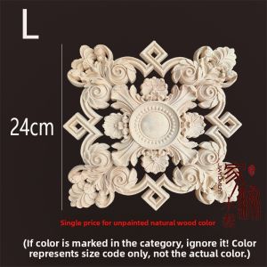 Dongyang Wood Carving Solid Wood European Style Square Roman Column Head Cabinet Decorative Sticker Hollow Large Square Flower