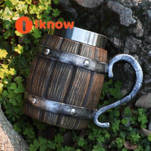 I know One Piece Themed Vintage Creative Wooden Barrel Cup - Stainless Steel Interior Large Capacity Comfortable Handle Design Anime Prop Mug